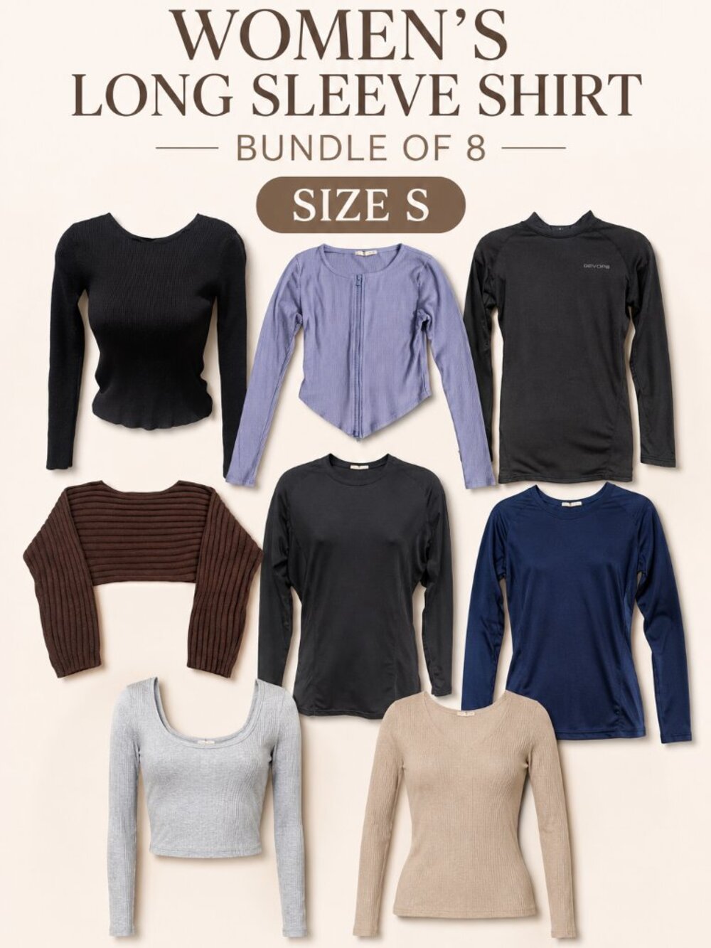 8 Women’s Long Sleeve Shirt Bundle, S